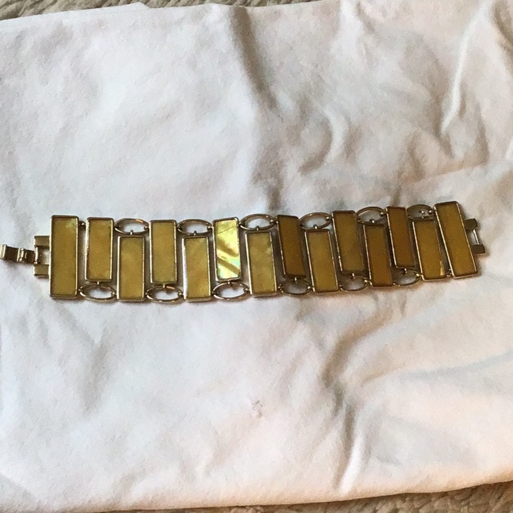 Vintage Monet faux abalone gold tone panel bracelet signed .